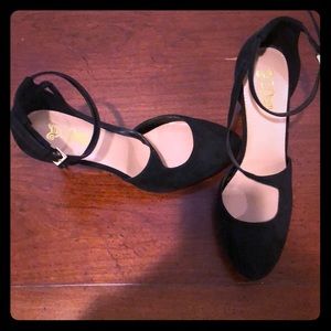 Black velour heels